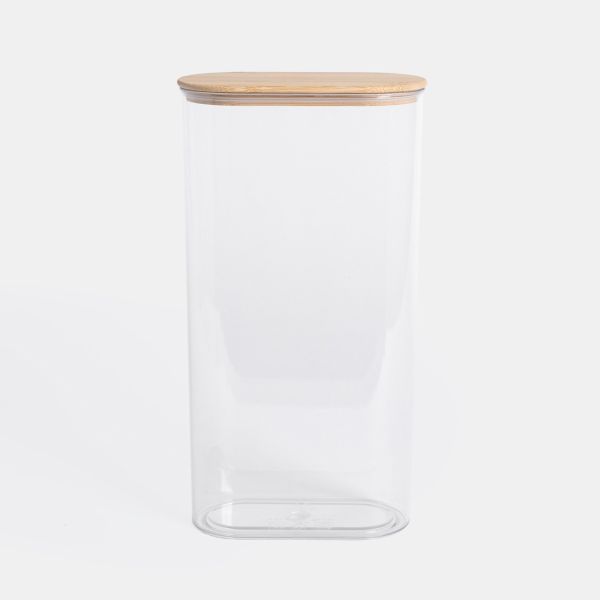 2L Large Plastic Oval Storage Container with Bamboo Lid - Clear