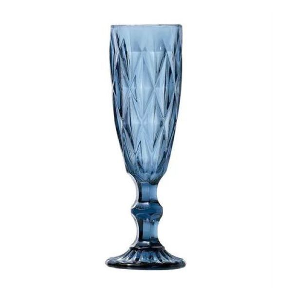 Crystal Vintage Coloured Champagne Glasses - Set of 6 -Blue