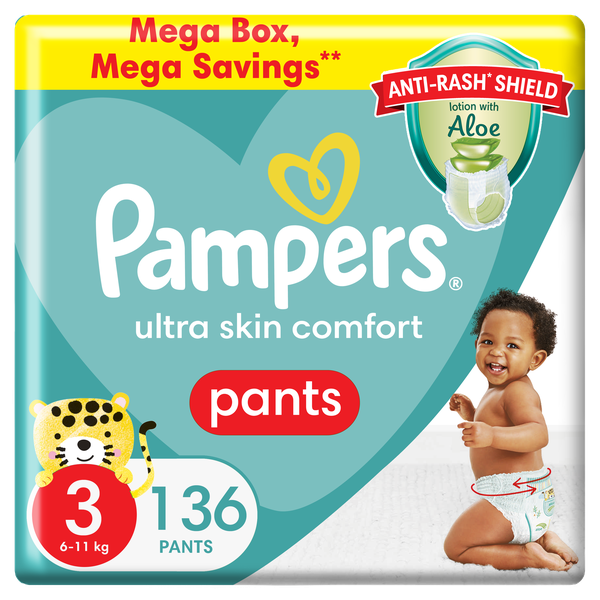 Pampers Anti-Rash Shield Pants Size 3 (6-10 kg) 136 Nappies