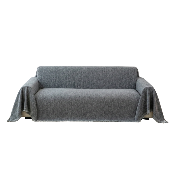Grey Chenille Sofa Cover - Anti-Slip Furniture Protector