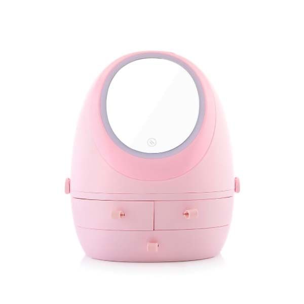 Cute USB Makeup Cosmetic Organizer With LED Mirror Light - White