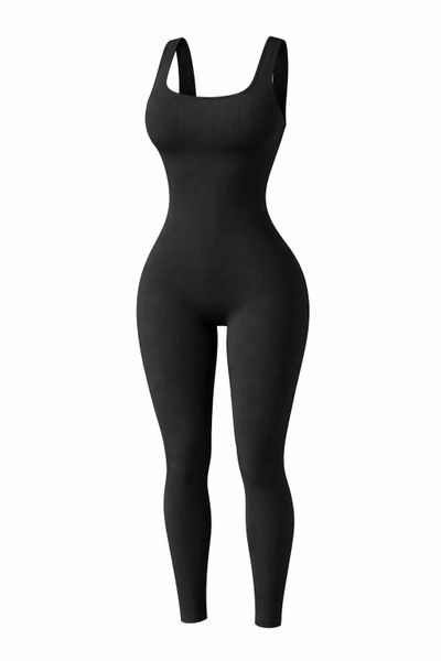 QYNIAL Seamless Women Workout Jumpsuit Ribbed Yoga One Piece Romper