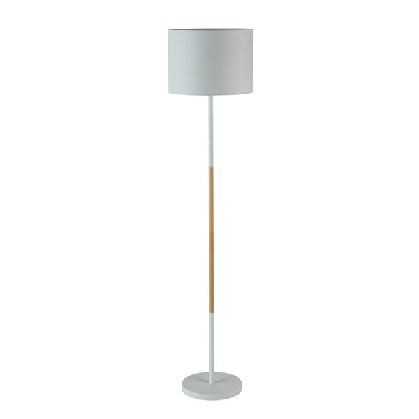 Lamp Floor White + Wood White Fabric Shade 150Cm H