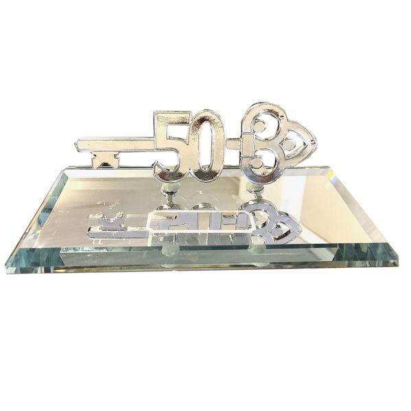 50th Key On Mirror Base Silver Bevelled Edge With Engraving Plate