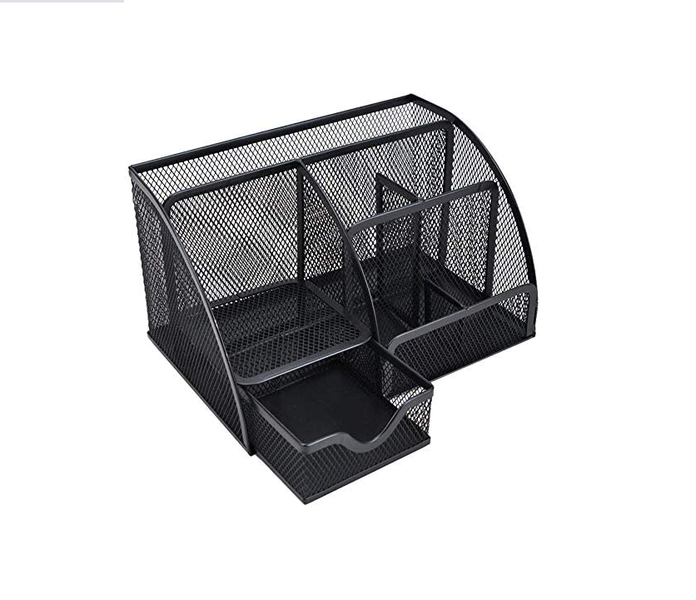 Mesh Metal Office Supply Desk Organizer Caddy With 6 Compartments - Black