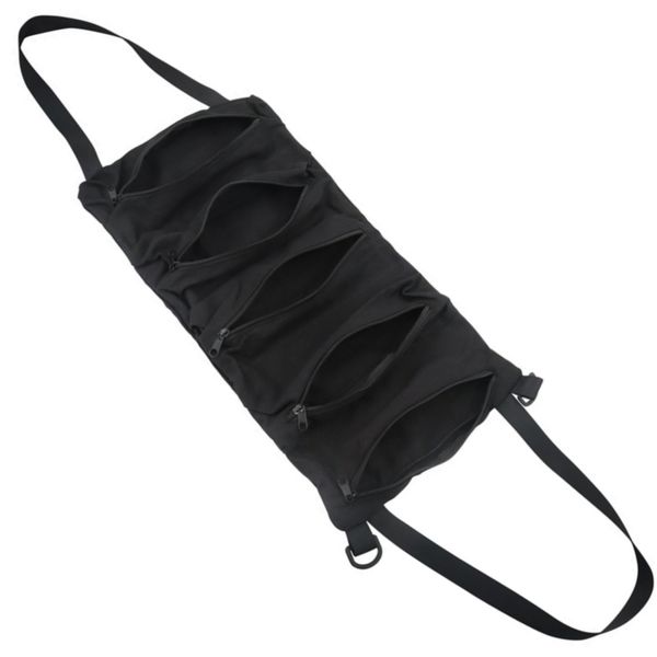 Heavy Duty Canvas Tool Roll with 5 Zippered Pockets Compact Car Storage