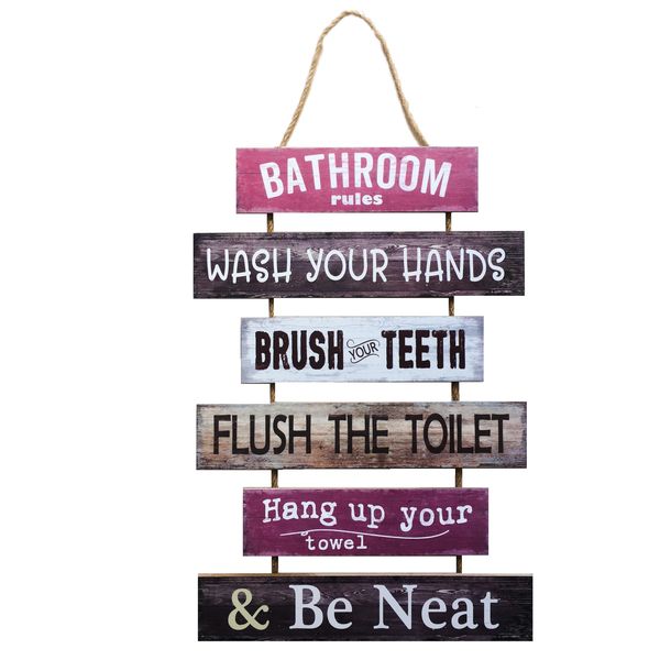 New Bathroom Rules 6 Plates Hanging Decor