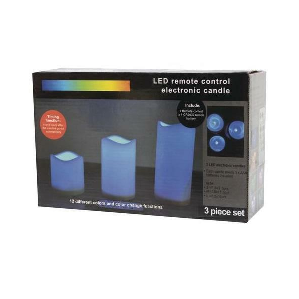 3-Piece Remote Controlled 12 Colour Changing Flameless LED Candle Set