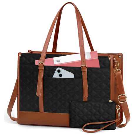 Large Laptop Bag 15.6Inch for Ladies Tote Handbag Briefcase with Clutch Bag Image