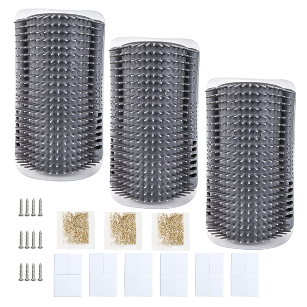 Bestby-Cat Wall Corner Grooming Brush And Scratcher Combo With Catnip 3Pcs