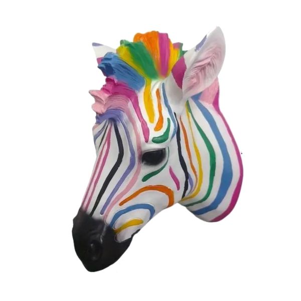 Colourful Urban Street Art Decor Resin Zebra Head Wall Art - 29cm