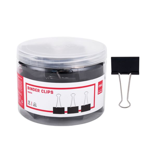 Deli Fold Binder Clips 50mm 12pcs, Black