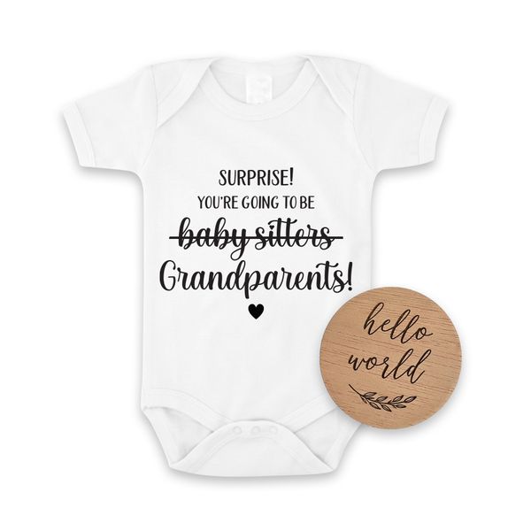 Surprise Grandparents Pregnancy Announcement &amp; Hello World Disc Set