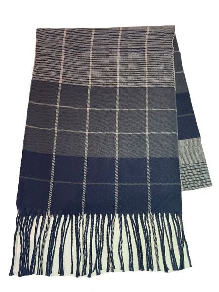 Men's Checked Scarf Cashmere with Tassels - Blue/Grey