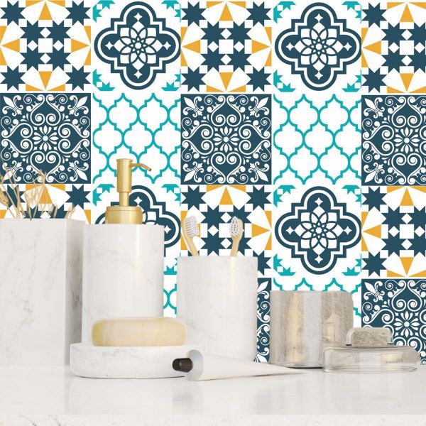 Green &amp; Yellow Shapes Tile Wall Stickers