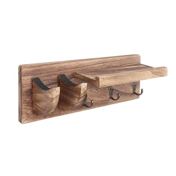 Wall Mount Wooden Guitar Hanging Rack With Pick Holder And 3 Hook