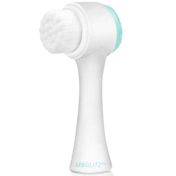 MsGlitz Facial Cleansing Brush -Dual-Sided Silicone Facial Exfoliator- Mint