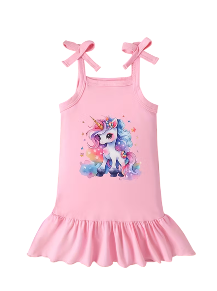 Cute Pink Baby Girl Rainbow Unicorn Print Summer Dress