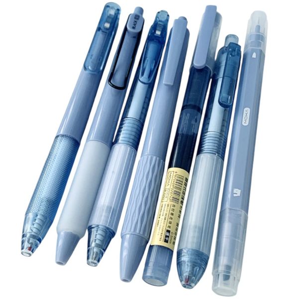 7 Piece - Push Button Rectractable Gel Pen Set - Black
