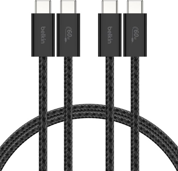 Belkin 2-Pack Braided USB-C to USB-C Cable 5ft, 60W - Soft, Flexible Fast-Charging Cable, Type C Charger Cord for iPhone 16 &amp; 15 Series, Galaxy S25,