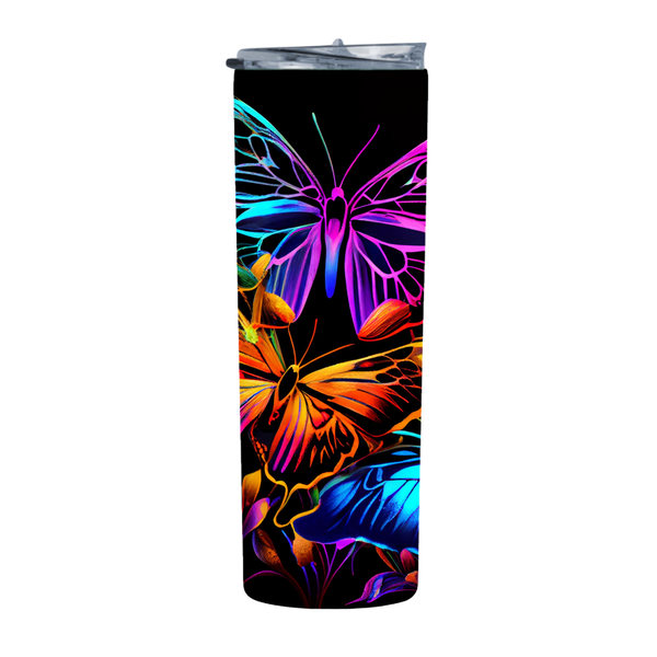 Colorful Neon Butterflies 20 Oz Straight Skinny Tumbler 005