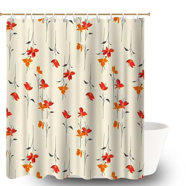 180x180cm Leaf Print Polyester Shower Curtain with 12 Plastic Hooks