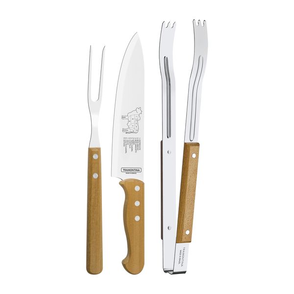 Tramontina 3 Piece Braai/Barbecue Set: Meat Knife and Fork, Tong