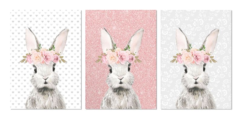 Kids Wall Art: Watercolour Bunny Printed Poster (Set of 3)