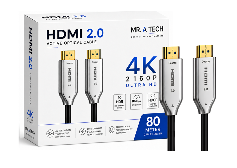 MR A TECH 4K HDMI 2.0 Active Optical Fiber Cable -80 Meter -4K@60Hz -18Gbps