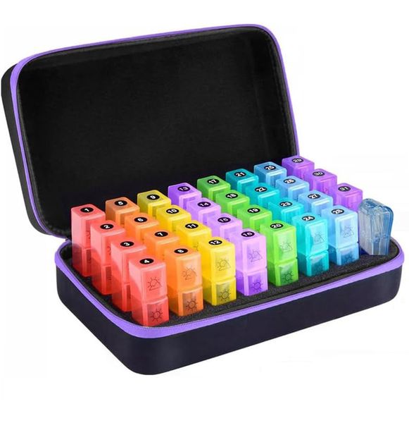 31 Day Pill Organizer with Pill Cutter&amp;Travel Case,Candy Color Compartments