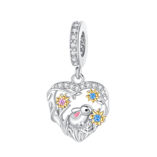 Easter Heart Shape Flower Bunny Charm