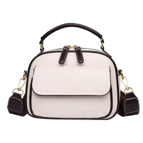 Luxe Contrast Trim Mini Satchel Handbag - White & Black