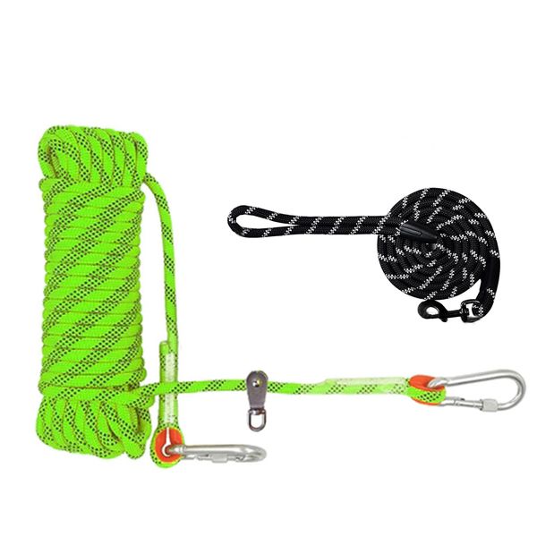 Portable Reflective Dog Tie Out Cable with Dog Leash for Yard Park Camping