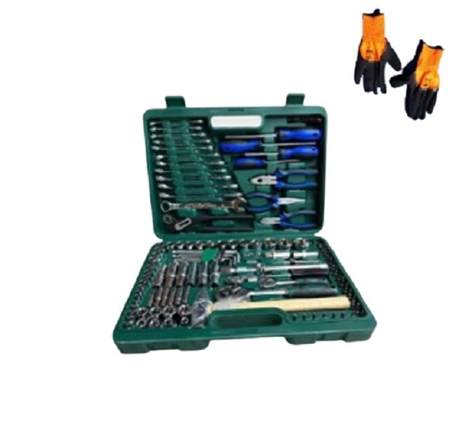 122 Pieces Professional Hand Tool Set W/ Pair of Latex Coated Safety Gloves
