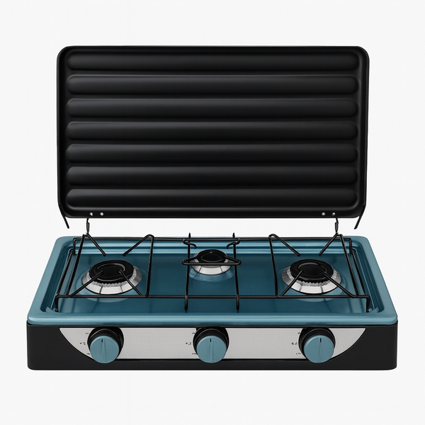 Three-Burner Tabletop Gas Stove with Metal Lid