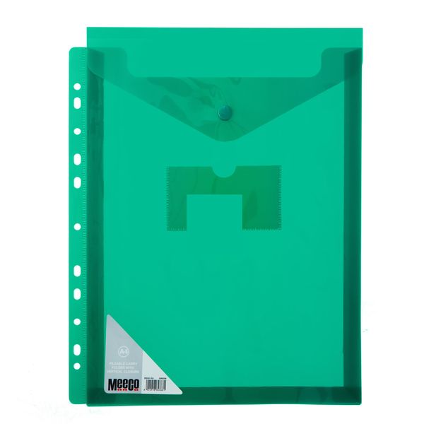 Meeco Fileable Carry Folder with Vertical Closure - A4 - Green