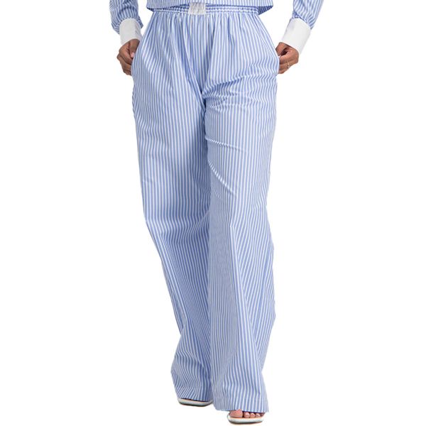 Women Blue stripe Cotton Loose Wide Leg Pants