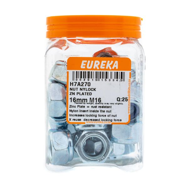 EUREKA Nylock Nut Zinc Plated 16mm M16 Q:25 H7A270