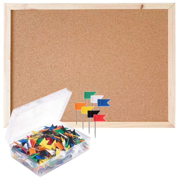 Home Decor Multifunctional Memo Cork Bulletin Board With 100pcs Flag Pins