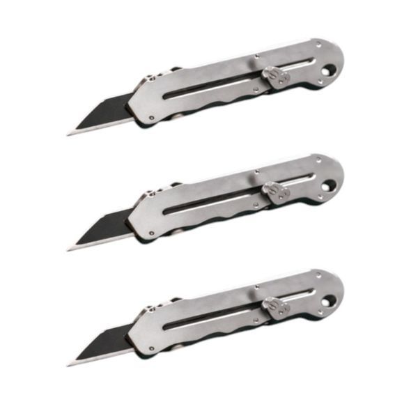 3 Pack - Heavy Duty Stainless Steel Utility Knife - Grey