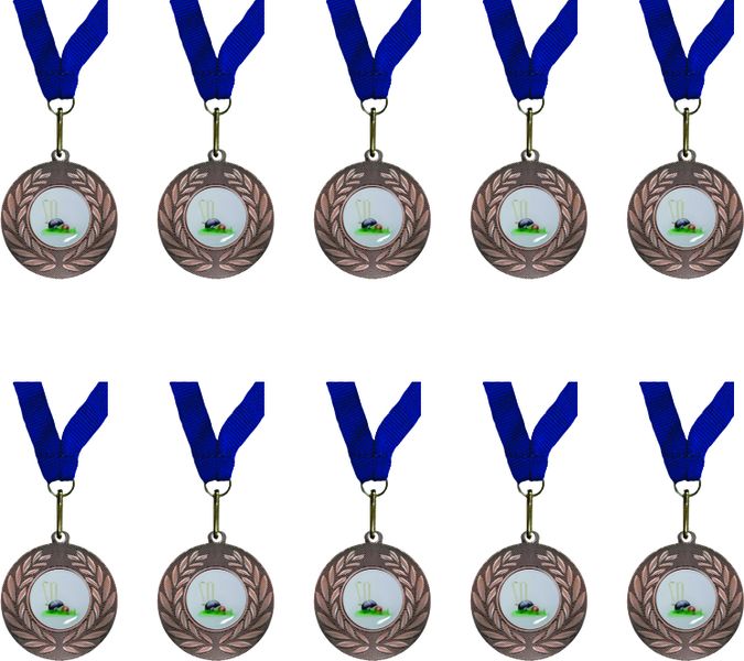 Domed Cricket Bronze Medal with Blue Ribbon kit
