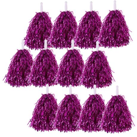 Sport Plastic Handle Metallic Streamer Pompoms Cheerleading 12 Set