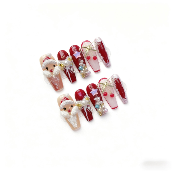 10 Pieces of Christmas Series Handmade Reusable Press-On Nails