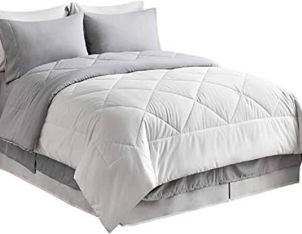 Reversible 5 Piece Comforter set White and Grey