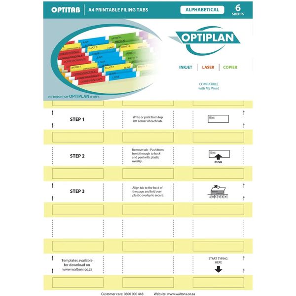 Optiplan Opti Tabs Alpha A4 24up (Pack 144) Light Yellow