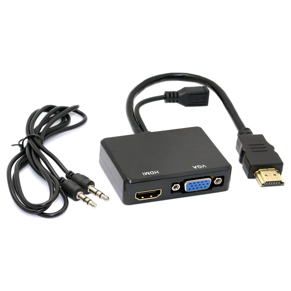 HDMI to VGA and HDMI Female Splitter With Audio Video Cable Converter
