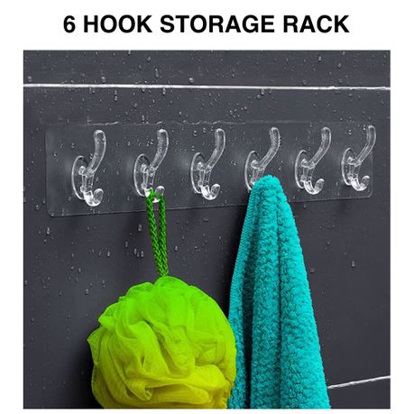 Home Self Adhesive Six Hook Wall Hanger Storage Hook Rack - Set of 6 - 35cm, Shop Today. Get it Tomorrow!