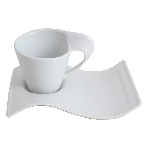 Exquisite wavy cup and saucer set - set of 6 - 210 ml