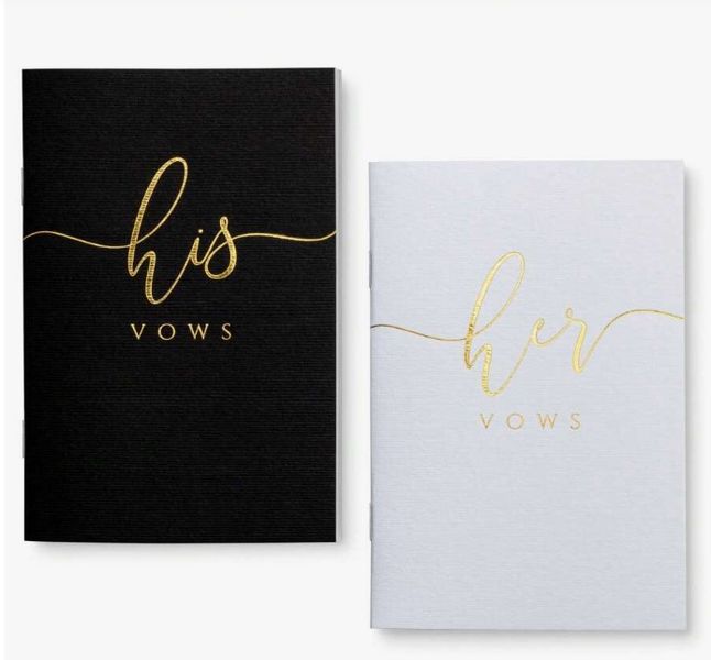 His &amp; Hers Wedding Vow Books with gold foil lettering