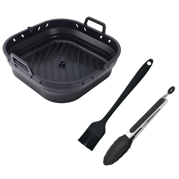 Silicone Air Fryer Liner - Reusable Collapsible Basket with Brush and Clip